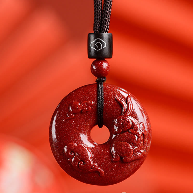 Buddhist Blessing Chinese Zodiac Cinnabar Peace Buckle Calm Necklace Pendant
