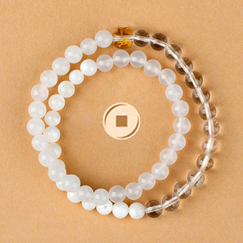 Buddhist Blessing Five Elements Various Agate Crystal Chalcedony White Crystal White Agate Luck Bracelet