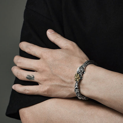 Buddhist Blessing 925 Sterling Silver PiXiu Copper Coins Ingot Wealth Bracelet Bangle