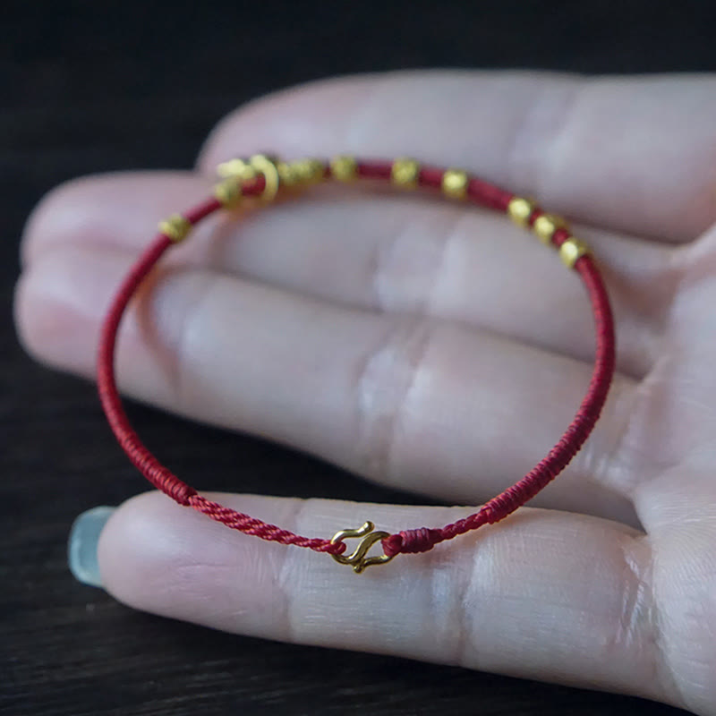 Buddhist Blessing 999 Gold Small Gourd Charm Handmade Luck Strength Rope Bracelet