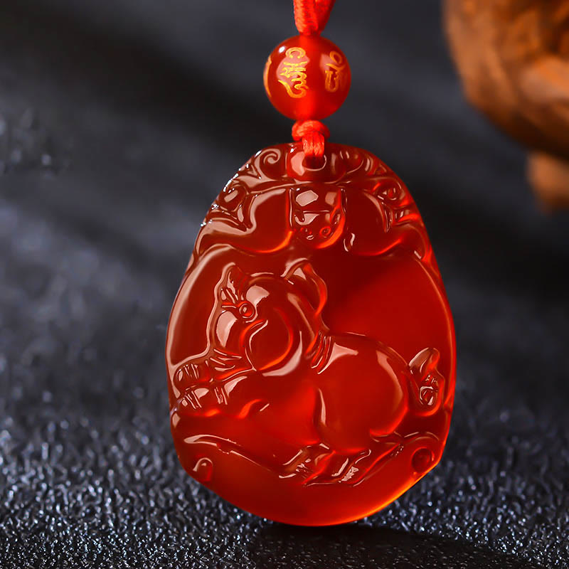 Buddhist Blessing Chinese Zodiac Red Agate Calm Necklace Pendant