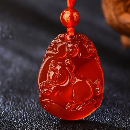 Buddhist Blessing Chinese Zodiac Red Agate Calm Necklace Pendant