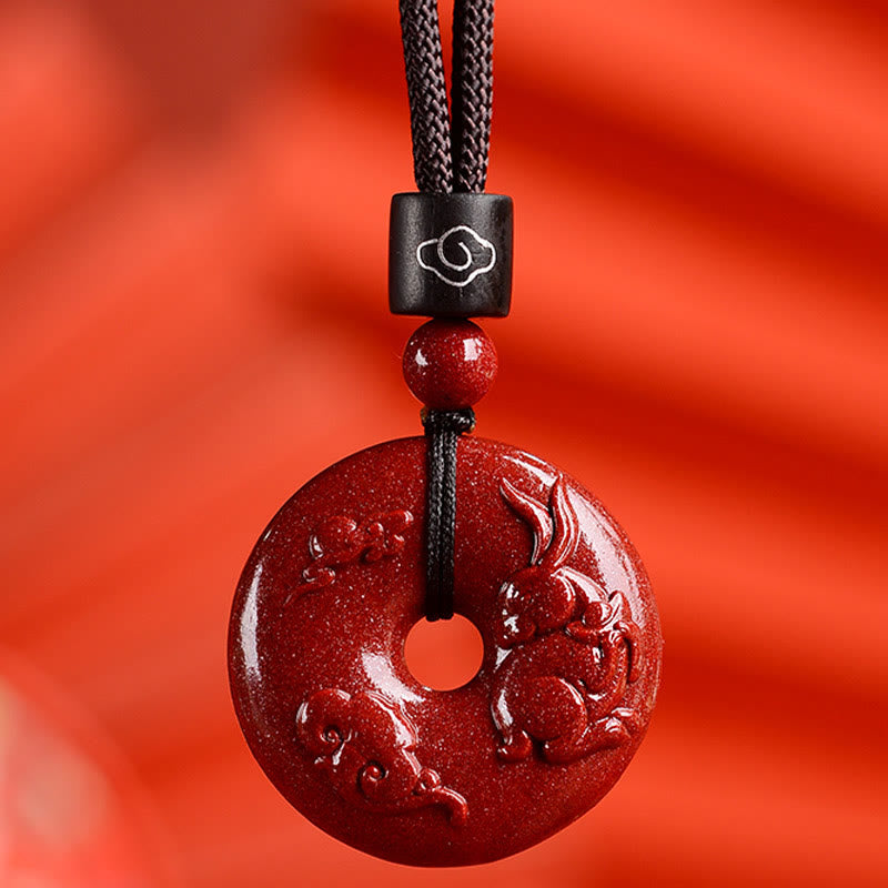 Buddhist Blessing Chinese Zodiac Cinnabar Peace Buckle Calm Necklace Pendant