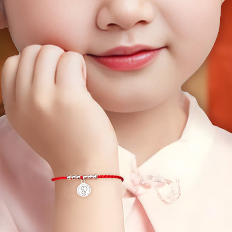 Buddhist Blessing Chinese Zodiac Kid Red String 999 Sterling Silver Protection Bracelet