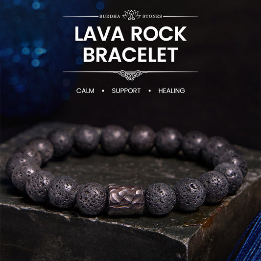 Buddhist Blessing Lava Rock Ebony Wood Tiger Eye Healing Bracelet