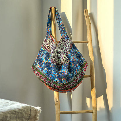 Buddhist Blessing Colored Stripes Pattern Cotton Shoulder Bag