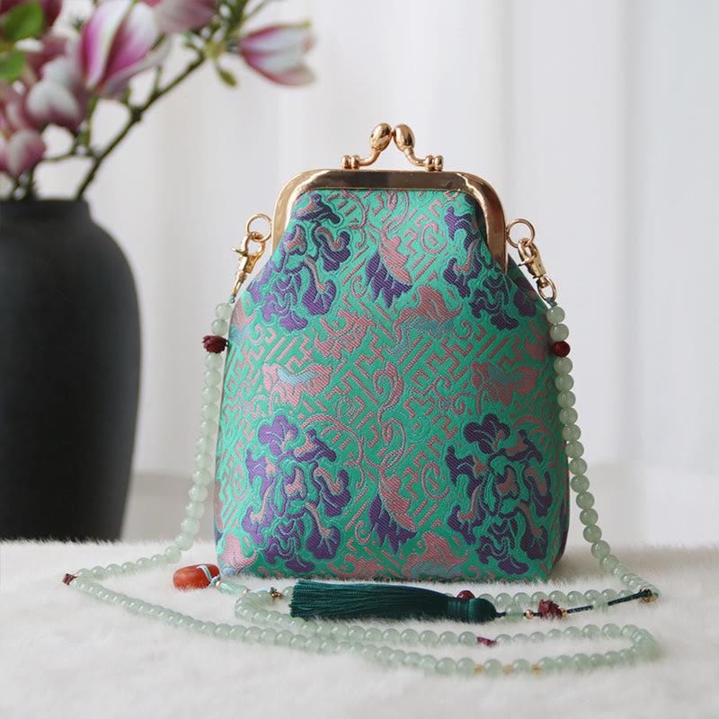 Buddhist Blessing Retro Chinese Embroidery Pearl Chain Crossbody Bag Shoudler Bag