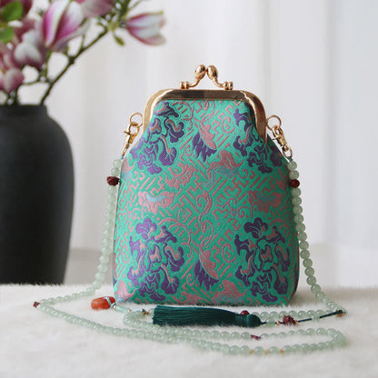 Buddhist Blessing Retro Chinese Embroidery Pearl Chain Crossbody Bag Shoudler Bag