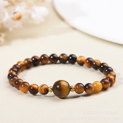 Buddhist Blessing Tiger Eye Black Obsidian Courage Beads Bracelet
