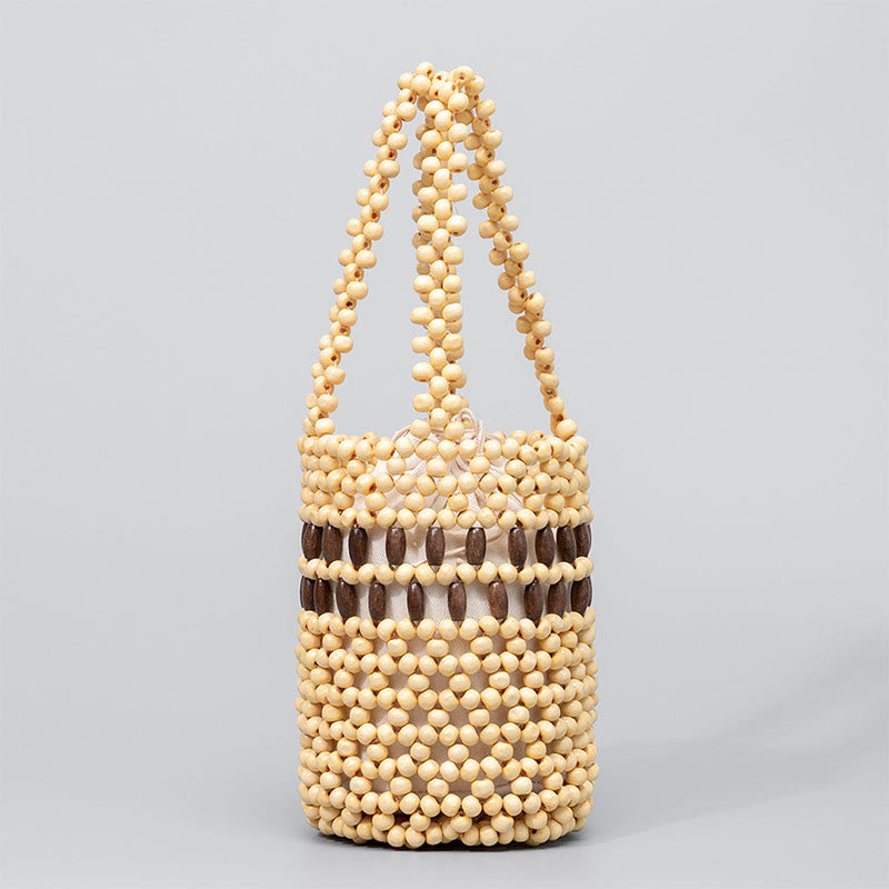Buddhist Blessing Hand-woven Bucket Portable Wooden Beads Handbag