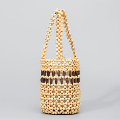 Buddhist Blessing Hand-woven Bucket Portable Wooden Beads Handbag