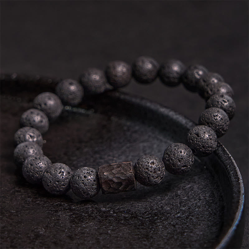 Buddhist Blessing Lava Rock Ebony Wood Tiger Eye Healing Bracelet