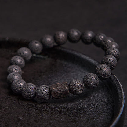 Buddhist Blessing Lava Rock Ebony Wood Tiger Eye Healing Bracelet