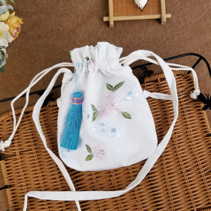 Buddhist Blessing Embroidered Flowers Cherry Blossoms Vine Canvas Crossbody Bag Shoulder Bag