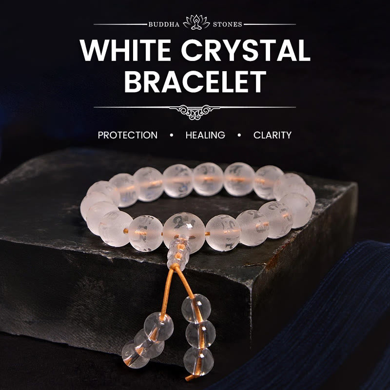 Buddhist Blessing Tibet White Crystal Black Onyx Om Mani Padme Hum Meditation Bracelet