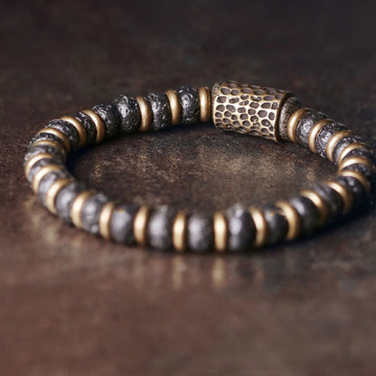 Buddhist Blessing Vintage Lava Rock Beads Calm Copper Bracelet