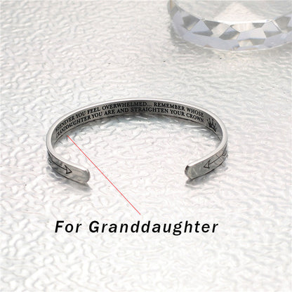 Buddhist Blessing Inspirational Bracelets Personalized Gift for Her Him Engraved Mantra Cuff Bangle Crown Jewelry