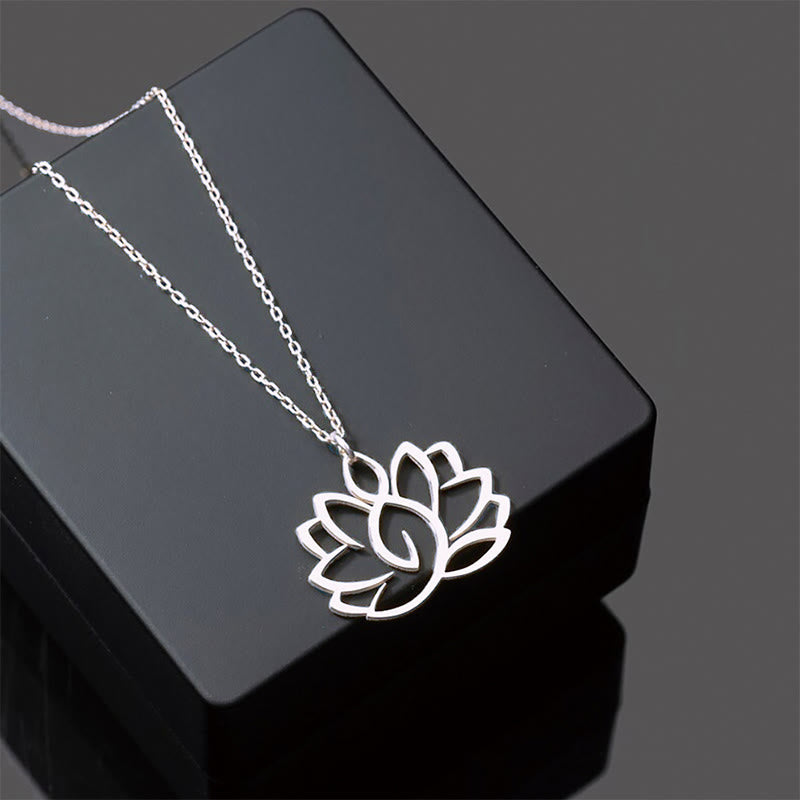 Buddhist Blessing Hollow Lotus Design Stainless Steel Enlightenment Necklace Pendant