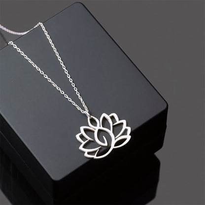 Buddhist Blessing Hollow Lotus Design Stainless Steel Enlightenment Necklace Pendant