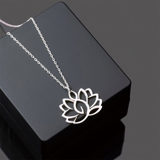 Buddhist Blessing Hollow Lotus Design Stainless Steel Enlightenment Necklace Pendant