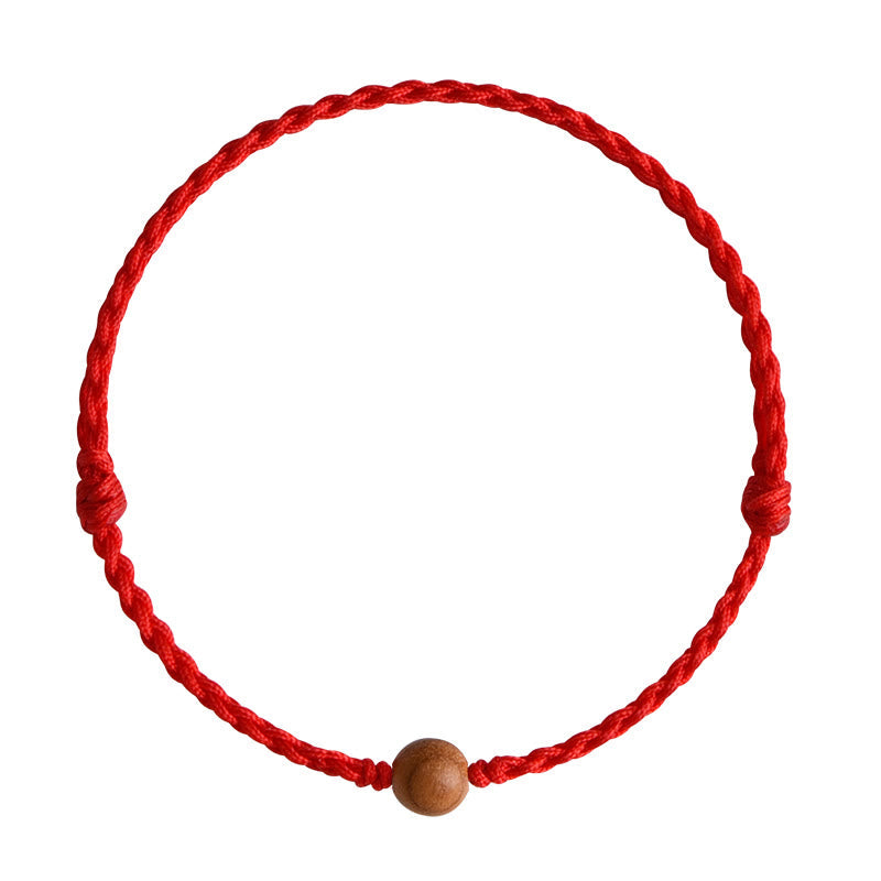 Buddhist Blessing Natural Peach Wood Bead Ward Off Evil Spirits Braided Bracelet