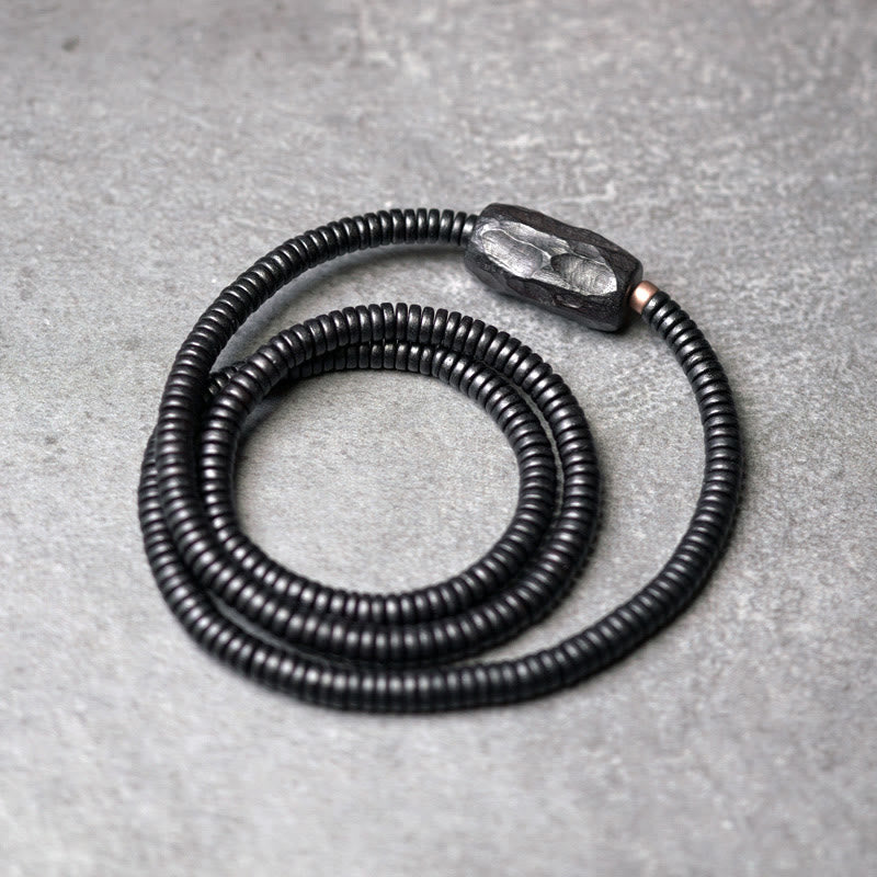 Buddhist Blessing Ebony Wood Copper Brass Balance Triple Wrap Bracelet