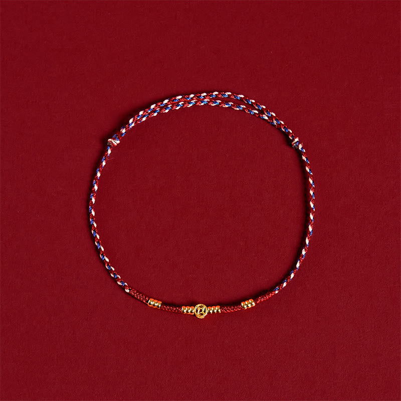 Buddhist Blessing Handmade Braided Red String Copper Coins Luck Bracelet