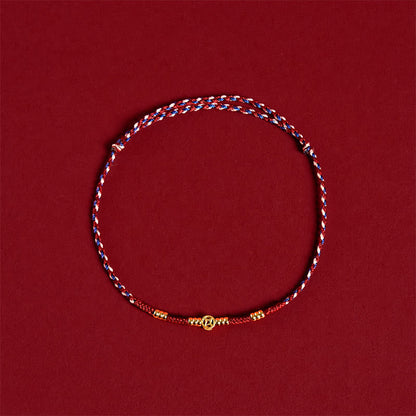 Buddhist Blessing Handmade Braided Red String Copper Coins Luck Bracelet