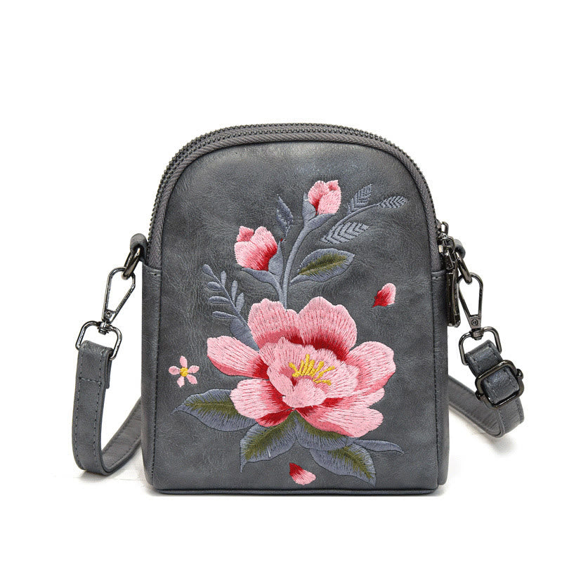 Buddhist Blessing Lotus Su Embroidery Journey Shopping Purse Shoulder Bag Crossbody Bag