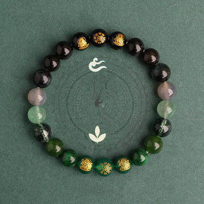 Buddhist Blessing Five Elements Various Agate Crystal South Red Agate Strawberry Quartz Sun Stone Citrine Luck Bracelet
