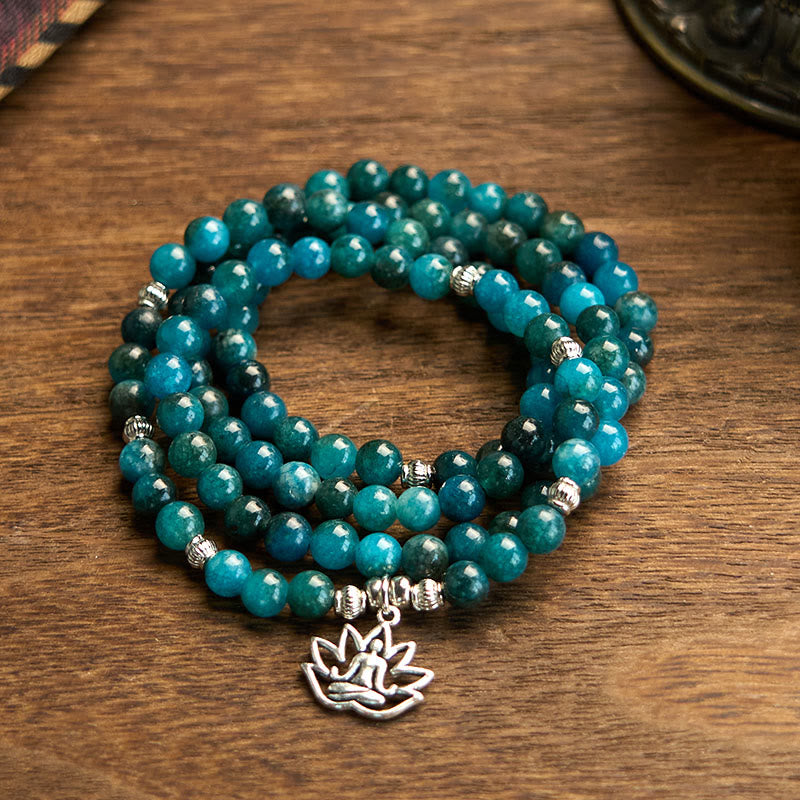 Buddhist Blessing 108 Mala Beads Apatite Bead Om The Tree Of Life Lotus Buddhist Blessing Bracelet