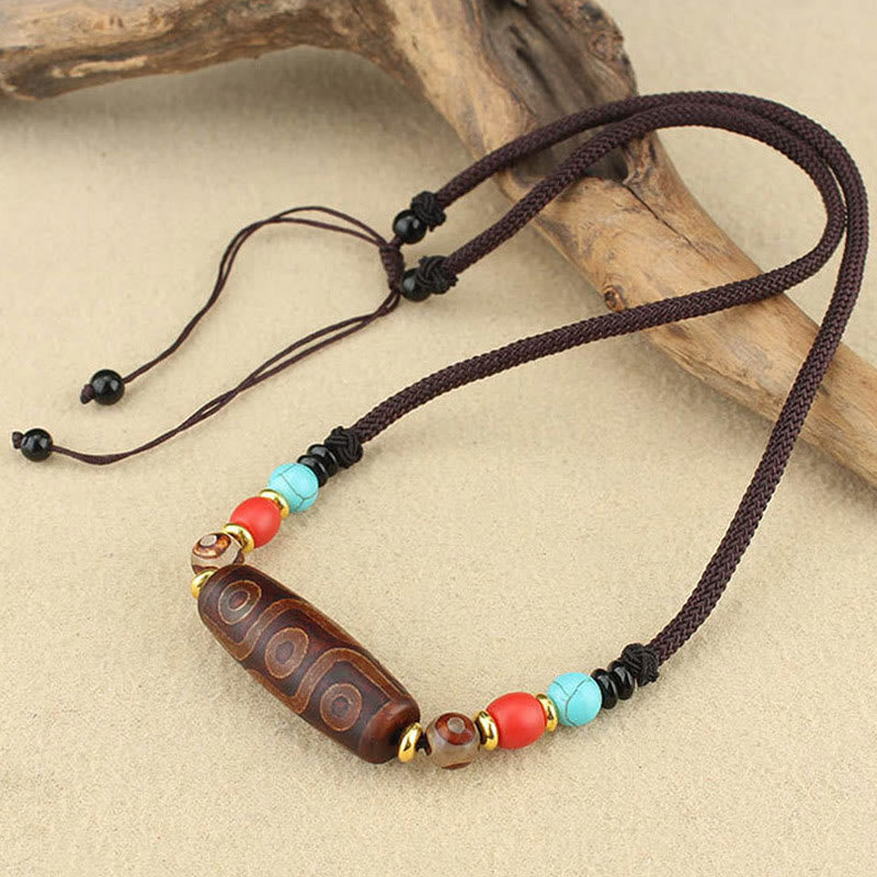Buddhist Blessing Tibetan Nine-Eye Dzi Bead Three-eyed Dzi Bead Protection String Necklaces Pendant