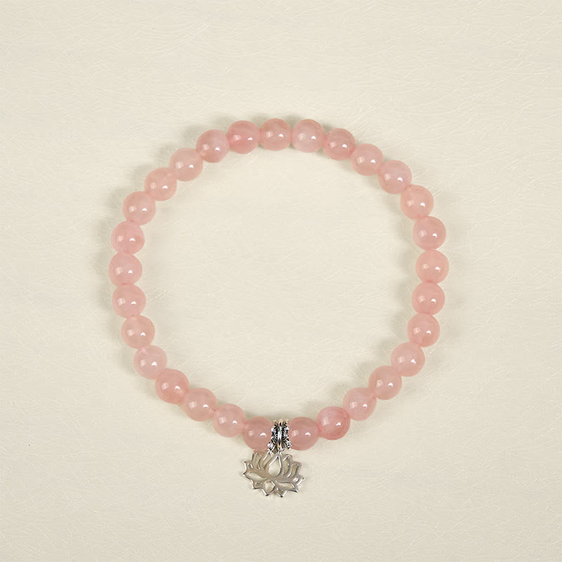Buddhist Blessing 925 Sterling Silver Lotus Design Natural Pink Crystal Soothing Bracelet