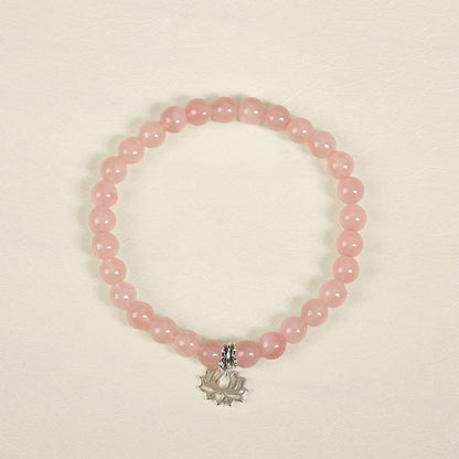 Buddhist Blessing 925 Sterling Silver Lotus Design Natural Pink Crystal Soothing Bracelet