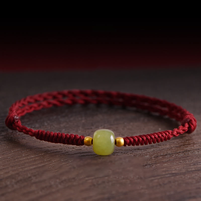 Buddhist Blessing Natural Hetian Jade 999 Gold Beads Protection Luck Braided Bracelet Anklet