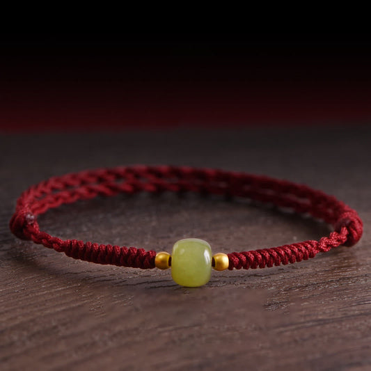 Buddhist Blessing Natural Hetian Jade 999 Gold Beads Protection Luck Braided Bracelet Anklet