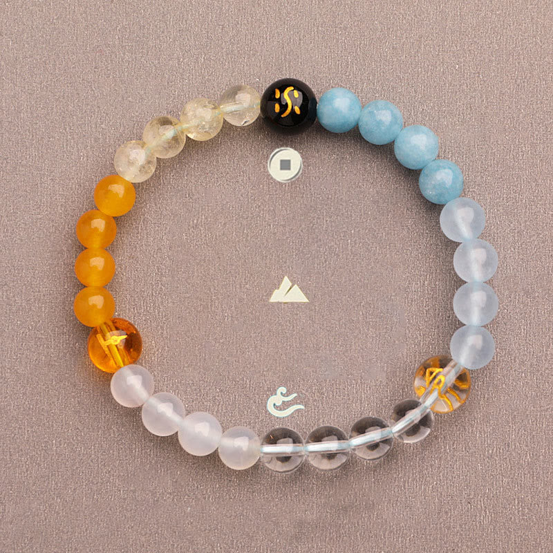 Buddhist Blessing Five Elements Various Agate Crystal Sun Stone Wisdom Bracelet
