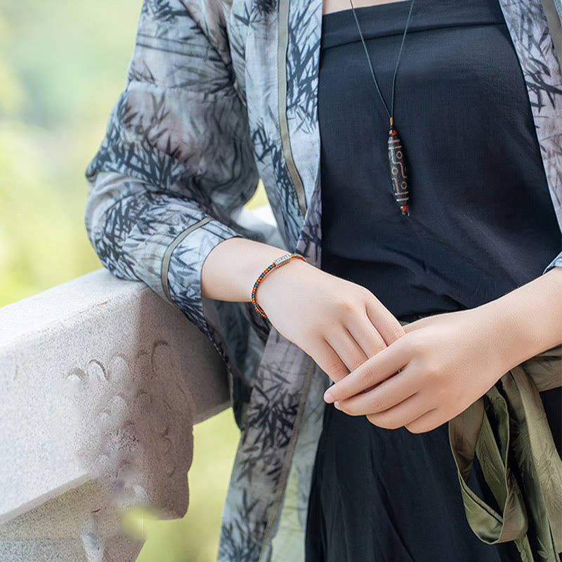 Buddhist Blessing Red String Black String Six True Words 925 Sterling Silver Luck Bracelet