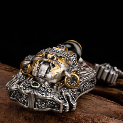 Buddhist Blessing 925 Sterling Silver Tibetan Zakiram Goddess of Wealth Dzi Bead Protection Necklace Pendant