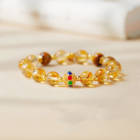 Buddhist Blessing 925 Sterling Silver Fu Character Citrine Tiger Eye Protection Bracelet