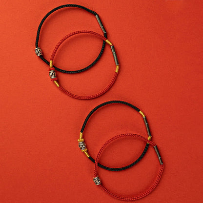 Buddhist Blessing Red String Black String Six True Words 925 Sterling Silver Peace Bracelet