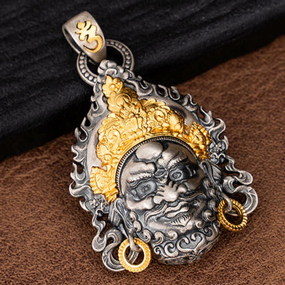 Buddhist Blessing 925 Sterling Silver Tibetan Yellow Jambhala God of Wealth Protection Necklace Pendant
