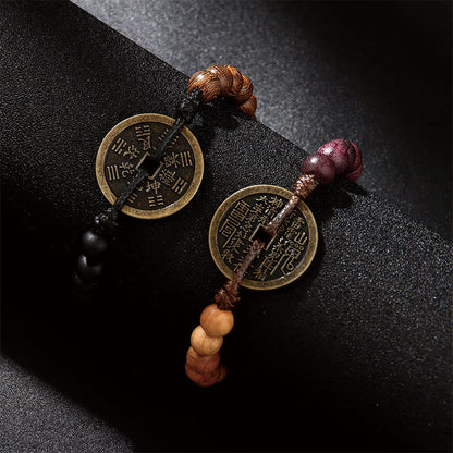 Buddhist Blessing Ebony Wood Wenge Wood Mountain Ghosts Spend Money Bagua Copper Coin Peace Bracelet