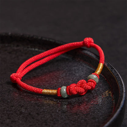 Buddhist Blessing Red String Jade Luck Fortune Knot Braided Couple Bracelet