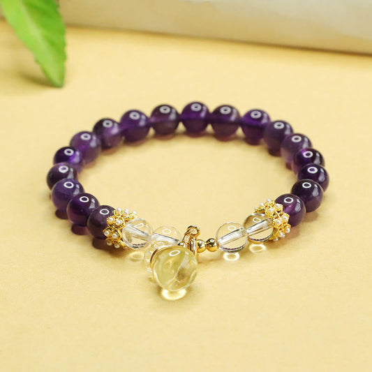 Buddhist Blessing Natural Amethyst Citrine Money Bag Balance Bracelet