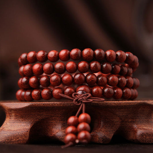 Buddhist Blessing Tibetan Small Leaf Red Sandalwood 108 Beads Mala Meditation Bracelet
