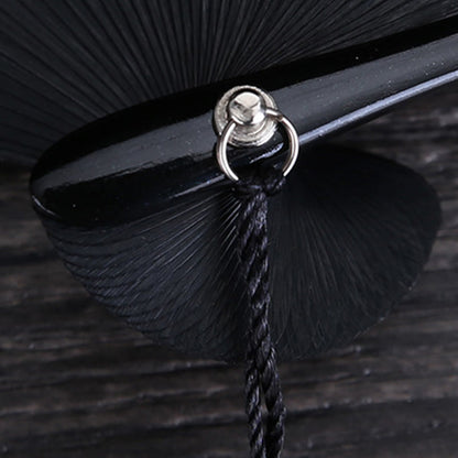 Buddhist Blessing Flower Engraved Hollow Handheld Bamboo Folding Fan 18cm