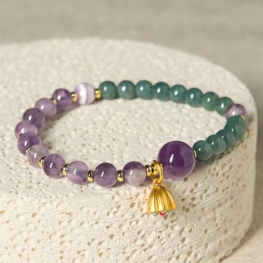 Buddhist Blessing Natural Lotus Amethyst Jade Balance Bracelet
