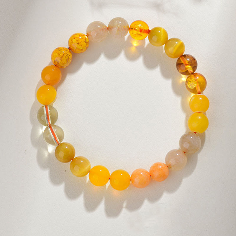 Buddhist Blessing Five Elements Various Agate Crystal Rutilated Quartz Tiger Eye Yellow Agate Citrine Luck Bracelet