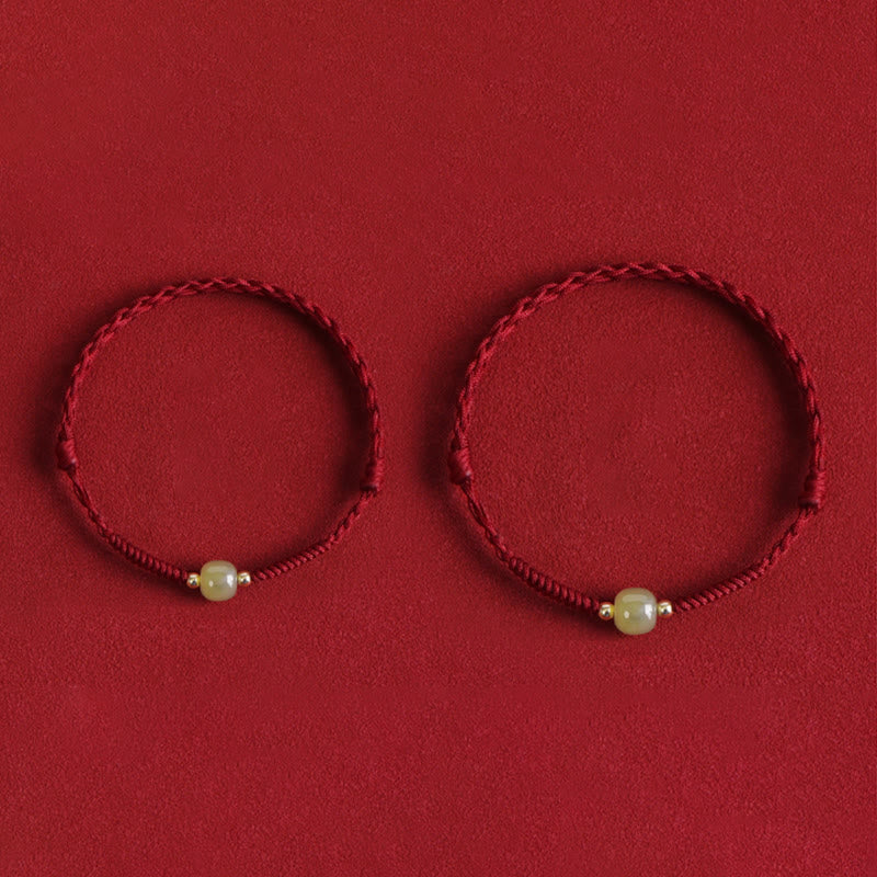 Buddhist Blessing Natural Hetian Jade 999 Gold Beads Protection Luck Braided Bracelet Anklet